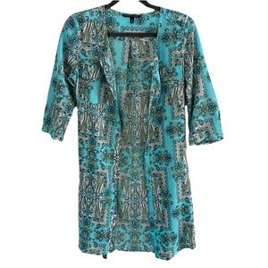 Victoria’s Secret Paisley Turquoise Button Front Robe Swim Cover-Up Kimono Small